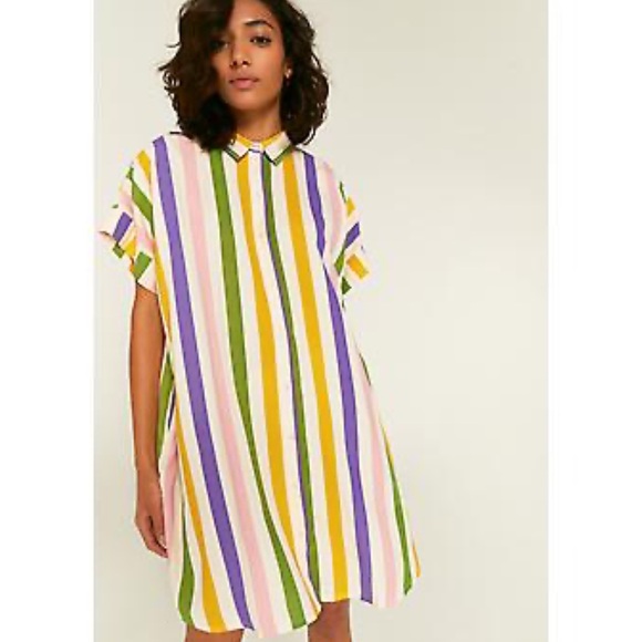 Compañía Fantástica Multi colour striped print midi shirt dress Short Sleeve M - Picture 11 of 16
